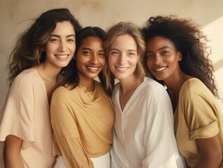 Obraz premium International Women's Day portrait of cheerful multiethnic mixed age range women smiling towards the camera, 
