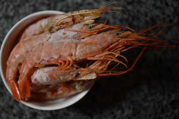 large frozen shrimp langoustines close-up, langoustines close-up, healthy eating concept 