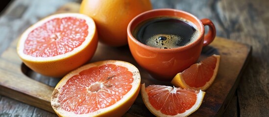 Organic grapefruit and coffee on a refreshing morning.