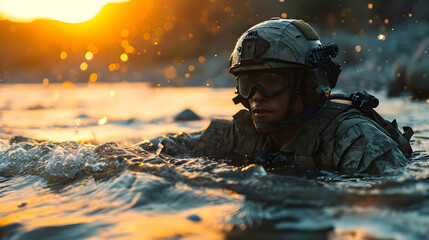 soldier in the water