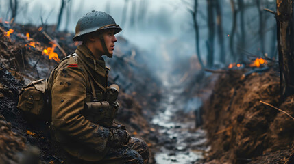 soldier on the battlefield in world war ii - obrazy, fototapety, plakaty