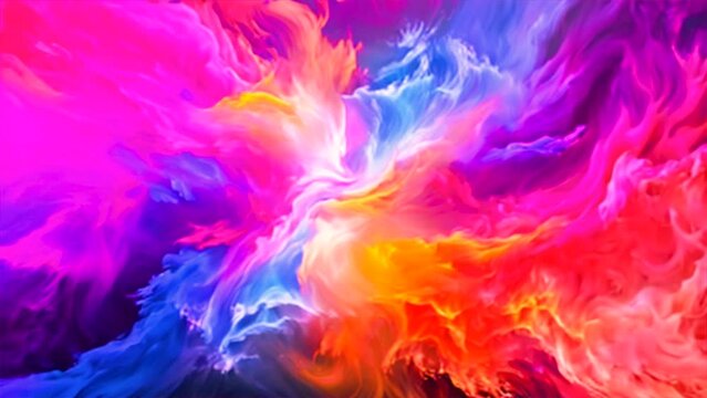 Abstract colorful background, magic mixing of color, 4K color powder explosion animation. the ink in water splash paint mixes multicolored liquids.