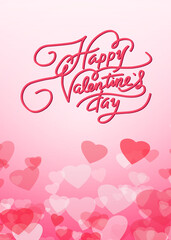 Naklejka na ściany i meble Happy Valentine's Day card. On a background with pink hearts, the inscription 