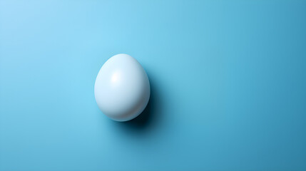 Top view blue easter egg on a blue background. 3d design, minimalist, copy space. Easter festive background.
