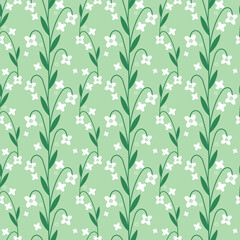 Seamless background with flowers, leaves. In green pastel colors. Vector decorative floral pattern. Boho style