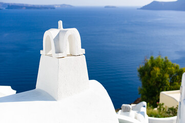 Fototapeta na wymiar A special shape of aegean island white chimney Santorini Greece