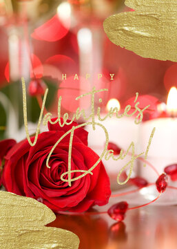 Happy Valentine's Day card. The inscription "Happy Valentine's Day" with an image of a bouquet of roses.