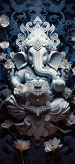 White and blue 3D rendering of the Hindu god Ganesha