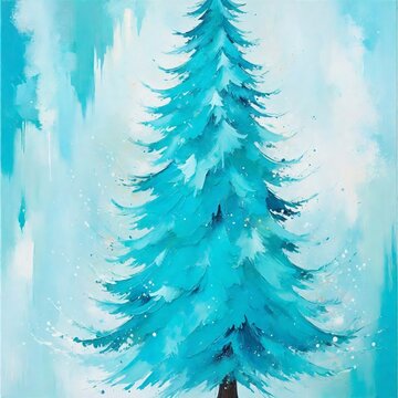 Oil painting Christmas tree artwork. Hand drawn oil painting. Christmas art background. Oil painting on canvas. Modern Contemporary art
