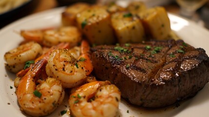 Steak and Shrimp created with Generative AI Technology, ai, generative