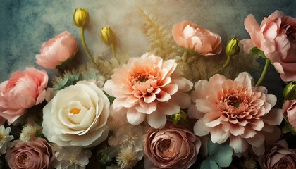 beautiful artificial flowers background vintage style