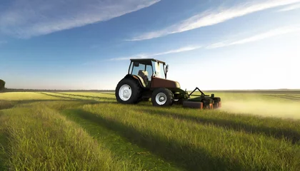 Zelfklevend Fotobehang tractor mowing grass in meadow © Richard