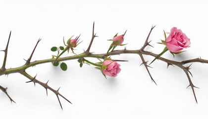 rose branch branch with thorns isolated on a white background