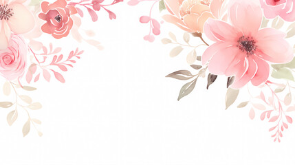 Floral frame with watercolor flowers, decorative flower background pattern, watercolor floral border background