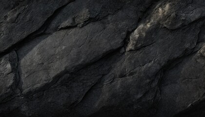 volumetric rock texture with cracks black stone background with copy space for design wide banner