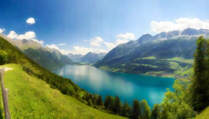 Naklejka na ściany i meble the scenic view of lake brienze and alps in summertime