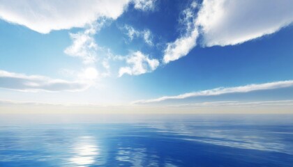 Naklejka na ściany i meble blue sky with clouds horizon sunlight reflected in water clouds waves empty sea landscape natural empty scene 3d illustration