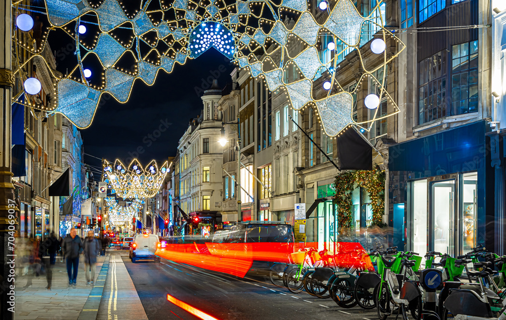 Canvas Prints crowded new bond street decorated for christmas, london, england