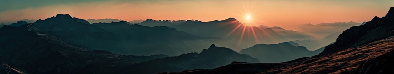 The sun is rising over a mountain range - obrazy, fototapety, plakaty