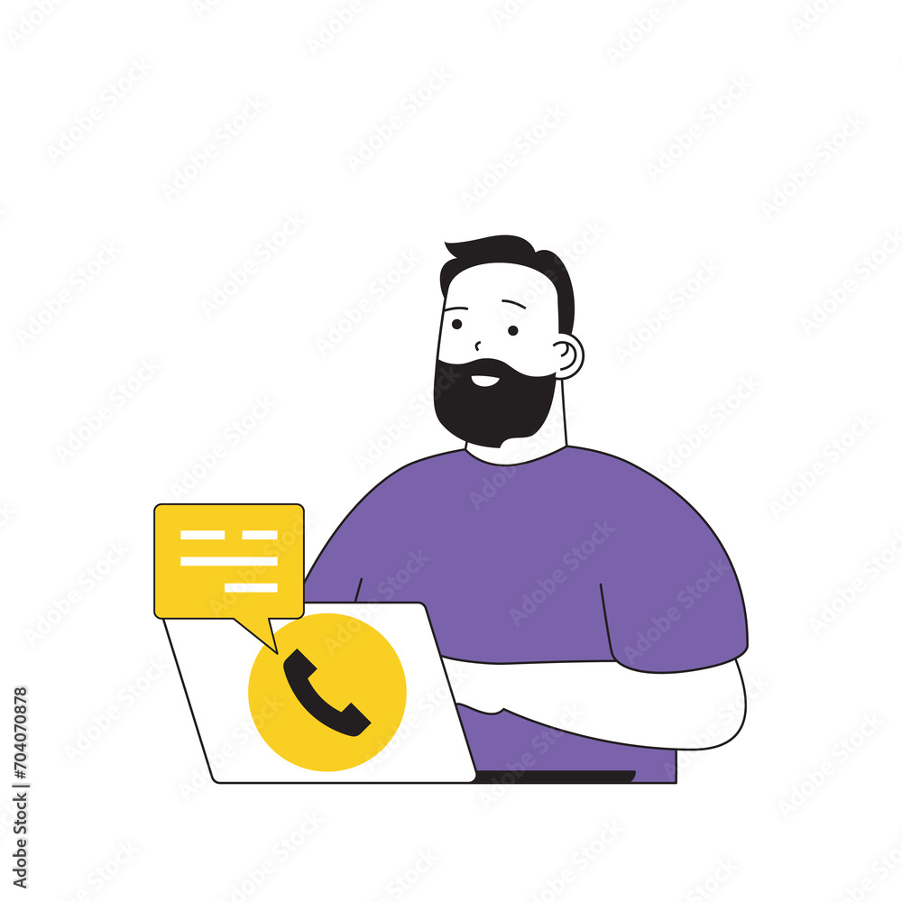Aufkleber contact us concept with cartoon people in flat design for web. man chatting with clients in messenge