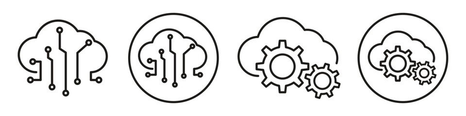 SaaS symbol Icon vector set collection of cloud computing server database of digital technology. Sign of processor of system to access hosting through software with secure platform information service