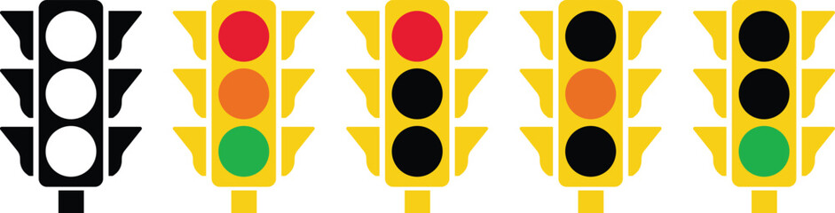 Traffic light interface icon in flat set. isolated in transparent background symbol use for Traffic control or stoplights with go light and caution light in vector for apps and website - obrazy, fototapety, plakaty