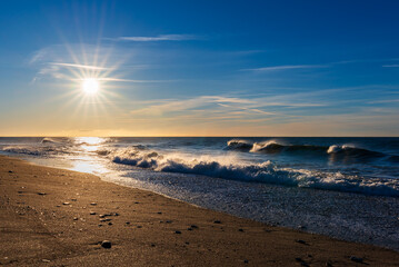 Waves on Poniente beach in Motril, Tropical Coast of Granada, Andalucia.