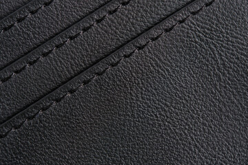 Background is made black leather stitched with black threads.