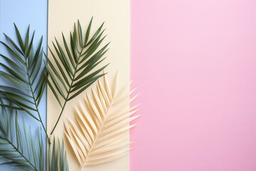 Minimalistic pastel background with elegant palm branches, perfect for design and branding purposes