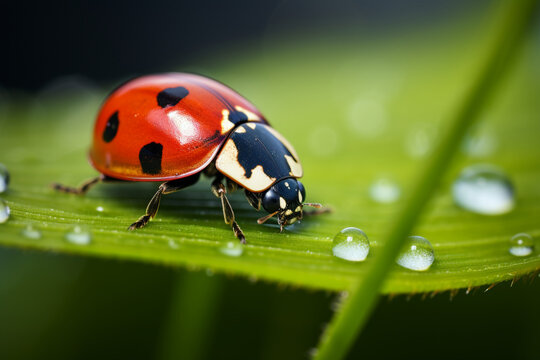 Ladybug on leaf macro photographic, Generative AI