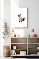cute watercolor nursery wall art mockup of a cute baby squirrel, boho, minimalist