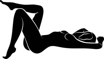 lying woman  silhouette during workout  - 704076030