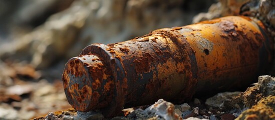 Old, rusted World War II artillery ammunition shell.
