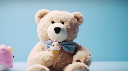 portrait of teddy bear with ice cream, generative ai