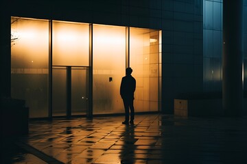 Contemplating Success: A Silhouette against Corporate Giants