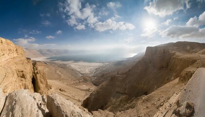 Fototapeta na wymiar view of desert cliffs at ein gedi and dead sea judean desert israel