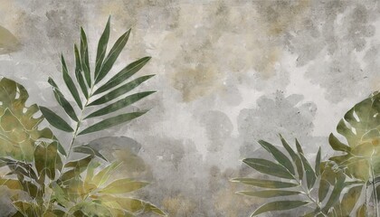 abstract drawn exotic tropical leaf on concrete grunge wall floral background design for wallpaper photo wallpaper mural card postcard