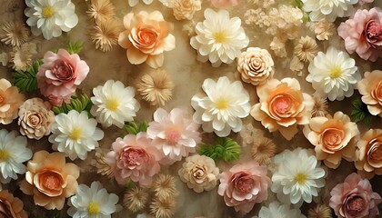 artificial flowers wall for background in vintage style