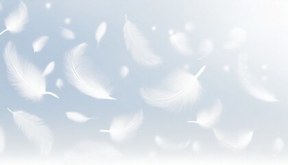 Fototapeta na wymiar beautiful soft and light group of white feathers falling in the air