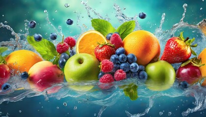 Obraz na płótnie Canvas fresh fruits splashes of water