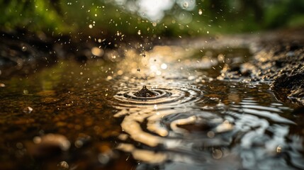 rain drops falling in to the puddle, water, close up, spring, summer, shower, asphalt, city, background, texture 