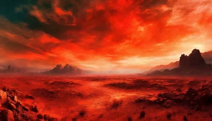 Foto auf Leinwand a post apocalyptic wasteland with a blood red sky in the background fantasy concept illustration painting generative ai © Katherine