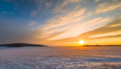 Fototapeta na wymiar tranquil sunset over snowy field landscape