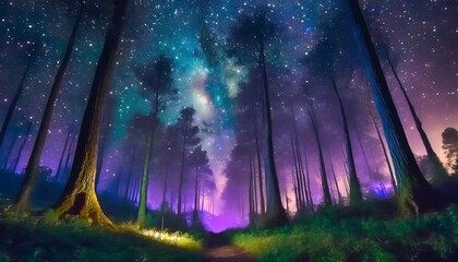 fantasy landscape magical night fairy tale forest digital art ai artwork background or wallpaper