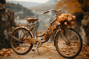 Vintage bicycle with a basket full of flowers