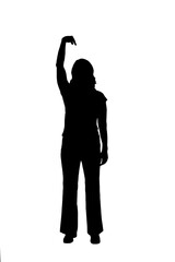 silhouette of a black and white woman pointing at herself