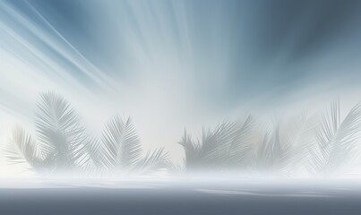 Blue and white foggy palm trees background