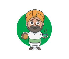 Indian man Sikh selling tea cartoon logo, Chai Wala. Generated by ai 