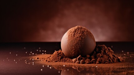 Chocolate truffles with cocoa powder on a dark background. - obrazy, fototapety, plakaty