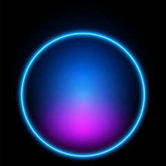 Round neon frame, glowing circle on black background, vector illustration.